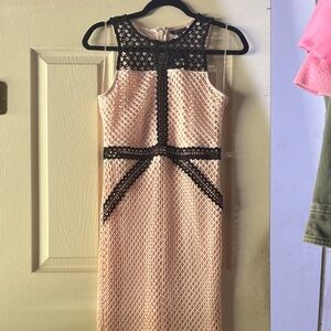 Topshop Black and Cream Geometric Lace Midi Dress